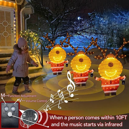 EAMBRITE Lighted Reindeer Christmas Decorations Outdoor, Animated Deer with Motion Sensor & Music, 2-in-1 Yard Stake Hanging Wall Decor for Indoor Holiday Decorations, Outside Yard Patio Home Decor