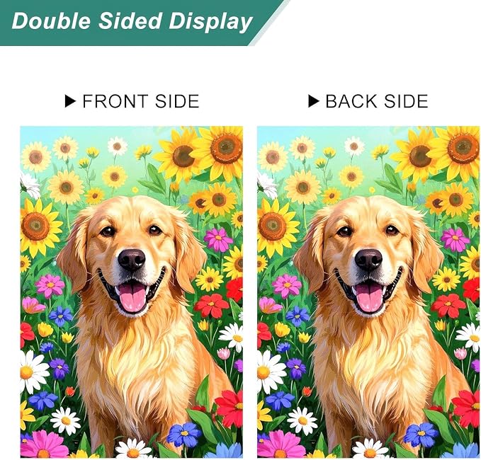 BlissYard Spring Garden Flag 12x18 Inch Double Sided Cute Golden Retriever Seasonal Welcome Small Flags For Outside Outdoor Decor Yard Farmhouse Holiday Spring Summer Decorations Yard Flags