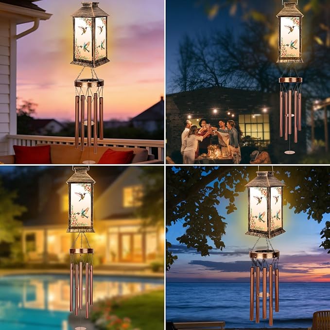 YHmall Wind Chimes for Outside, 37" Memorial Windchimes Outdoors Hummingbird Gifts for Women Mom Grandma, Hanging Lantern Solar Wind Chimes for Outside Home Patio Garden Outdoor Decor