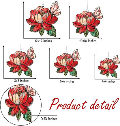 Butterfly and Peony Flower Acrylic Suncatcher, Flower Suncatchers for Window Hangings, Stained Glass Effect Garden Decor, Gift for Mother's Day, Mom, Grandma, Wife, Women