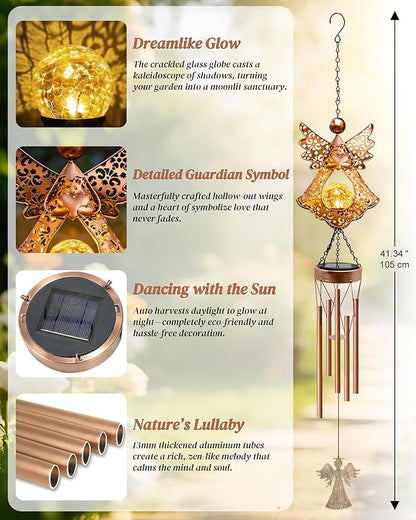 Solar Angel Wind Chimes for Outside: Melodious Mother's Day Birthday Gifts for Mom Women Grandma Her Wife - Weatherproof Metal Outdoor Decor Easy Hanging for Garden Patio Tree Window Memorial