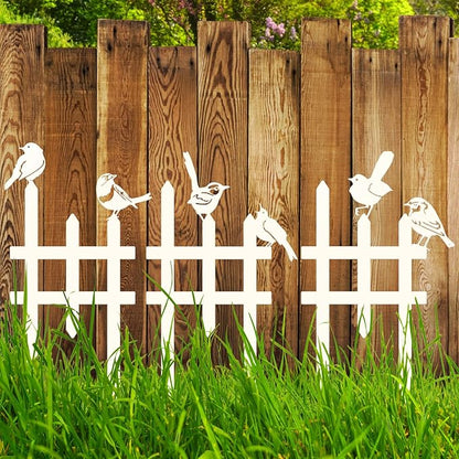 3 Pcs Small Garden Fence with 6 Pieces Birds Decoration, Metal Birds Yard Decor, Insert Lawn Picket Fence Garden Borders Decorative for Landscape Path Flowerbeds Plant Yard, Fence Decorations Outdoor