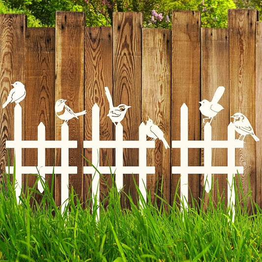 3 Pcs Small Garden Fence with 6 Pieces Birds Decoration, Metal Birds Yard Decor, Insert Lawn Picket Fence Garden Borders Decorative for Landscape Path Flowerbeds Plant Yard, Fence Decorations Outdoor