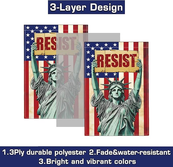 Statue of Liberty Pride Resist Garden Flags for Outside 12x18 Inch Double Sided Anti Protest Signs Against Anti Racism Political No Kings Protest Signs Hands Off Yard Decorations