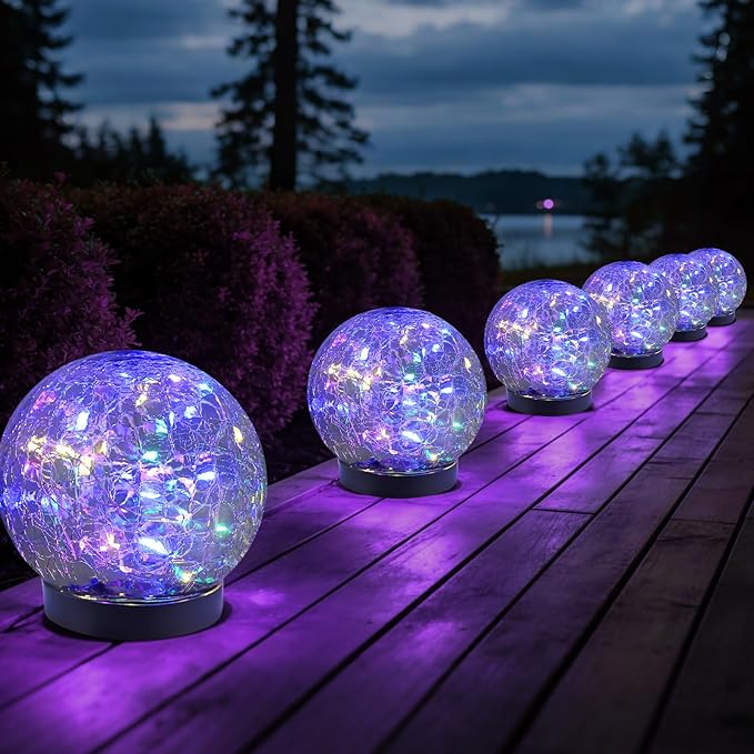 JKIMK Solar Globe Lights Outdoor Waterproof-Solar Balls Garden-Cracked Glass Ball Solar Lights Outdoor-Solar Orbs Outside-Outdoor Decorations Patio & Yard Lawn Backyard Decor
