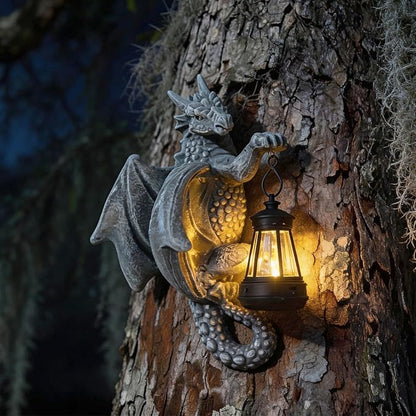 Solar Dragon Tree Hugger Garden Statue - 9.3" Resin Outdoor Statue with Solar Lights - Medieval Fantasy Yard Art, Unique Birthday Gifts for Mom, Women - Waterproof Patio Yard Decorations