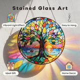 Stained Glass Tree of Life Suncatcher, Handmade Rainbow Maker Window Hanging for Garden or Home – Memorial & Sympathy Gifts, Remembrance Gift for Women Mom Family, Whimsical Decor (Colorful, Medium)