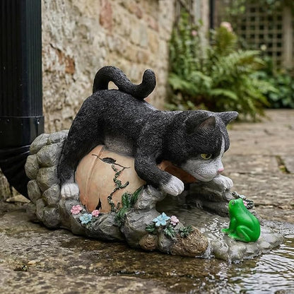 Elenon Tuxedo Cat Decorative Gutter Downspout Extension Statue, Gutter Guardian Rain Downspout Splash Block Outdoor, Garden Rain Downspout Extender for 3" × 4" Downspouts Decor