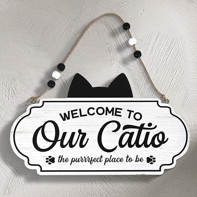 All Chic Catio Accessories Cat Sign Welcome to Our Catio Sign Front Door Sign for Cat Decor Wooden Sign for Black Cat Decor,Gifts for Cat Lovers
