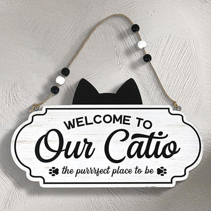 All Chic Catio Accessories Cat Sign Welcome to Our Catio Sign Front Door Sign for Cat Decor Wooden Sign for Black Cat Decor,Gifts for Cat Lovers