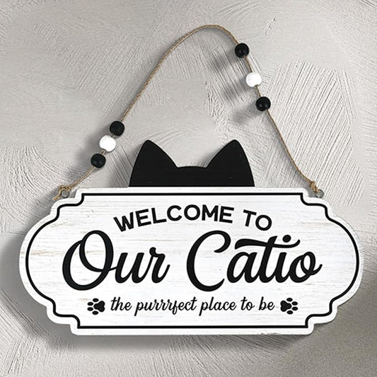 All Chic Catio Accessories Cat Sign Welcome to Our Catio Sign Front Door Sign for Cat Decor Wooden Sign for Black Cat Decor,Gifts for Cat Lovers