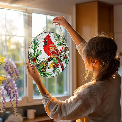 Stained Glass Window Hanging, 8 Inch Cardinal Sun Catcher, Stained Glass Decor, Suncatchers for Windows Hanging, Cardinal Window Decor, Gift for Bird Lovers, Gifts for Mom Grandma
