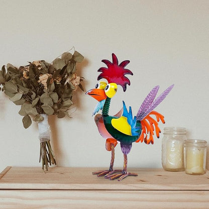 Garden Rooster Statues, Outdoor Animal Sculpture,Small Garden Rooster Decoration, Metal Rooster Statues, Lawn Ornaments,Chicken Ornament for Backyard Patio Lawn Decoration, 19 x 8 x 22cm
