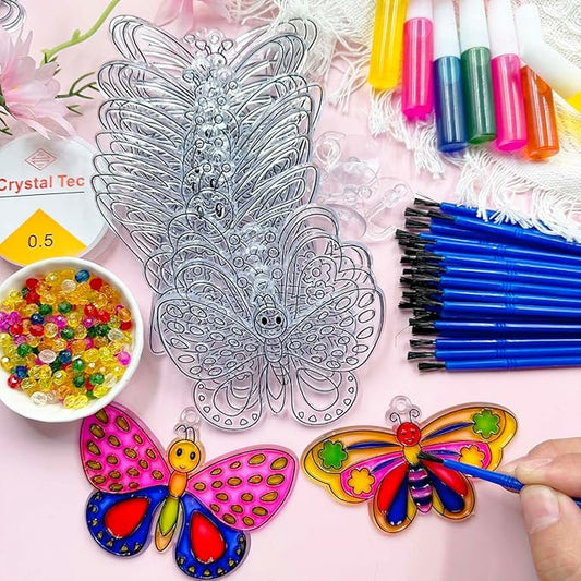 30 Sets Suncatcher Kit Butterfly Suncatchers Window Art Paint Sun Catcher DIY Craft Kits Butterfly Suncatcher Kit for Outdoor Spring Summer Decoration Home Activity Art Project Birthday Party Favors