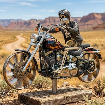 Skeleton Motorcycle Wind Spinner, Biker Skull Windmill Stake with Rotating Wheels for Patio Yard Garden, Unique Resin Outdoor Sculptures Ornament Gift for Friends Motorcycle Lovers