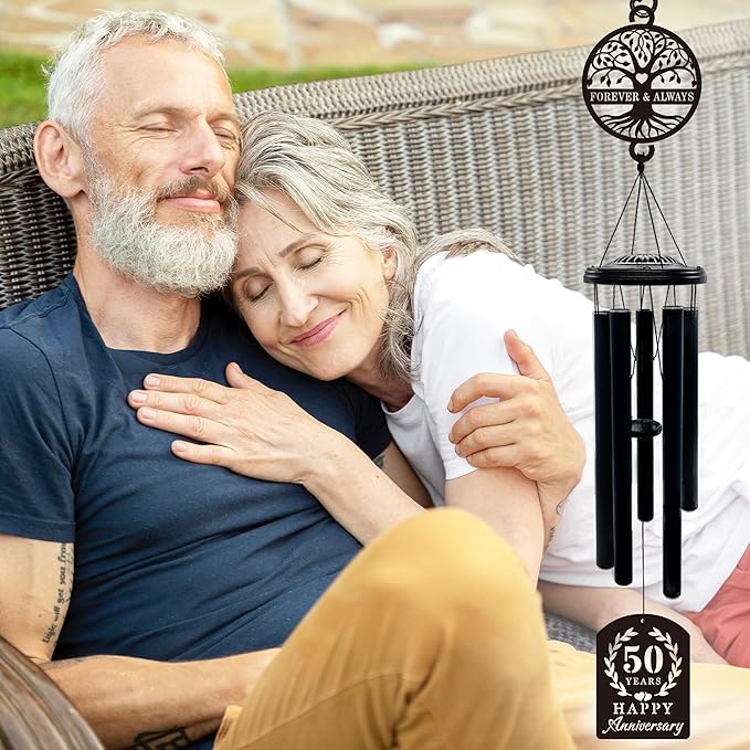 50th Anniversary Wedding Gifts for Couple,37" Golden Wedding Anniversary Wind Chimes, Unique 50 Years Marriage Keepsake for Parents Grandparents Wife Husband Friends (Tree of Life)