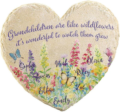 Fox Valley Traders Custom Grandchildren Wildflowers Garden Stone, 100% Resin, Outdoor Décor - Measures 10" x 9 1/2", 8 Names