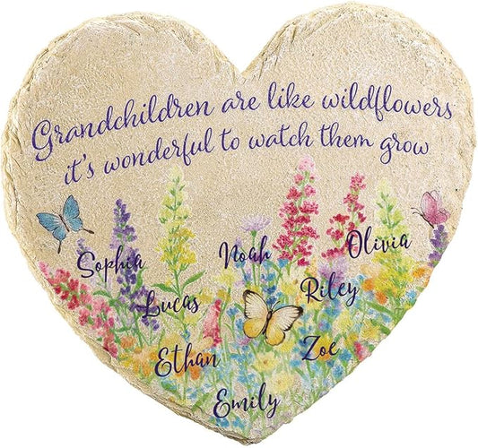 Fox Valley Traders Custom Grandchildren Wildflowers Garden Stone, 100% Resin, Outdoor Décor - Measures 10" x 9 1/2", 8 Names