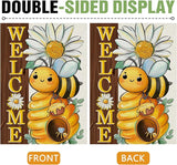 Dyrenson Welcome Spring Summer Bumble Bee Decorative Garden Flag, Daisy Flower Honeycomb Yard Outside Home Decorations, Farmhouse Honey Floral Burlap Outdoor Small Decor Double Sided 12 x 18