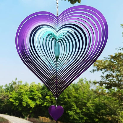 DJUAN Wind Spinner Purple-Green Gradient Love Heart 3D Metal Hanging Wind Spinners Worth Gift Stainless Steel Yard Art Decorations Indoor/Outdoor Kinetic Wind Sculptures & Spinners