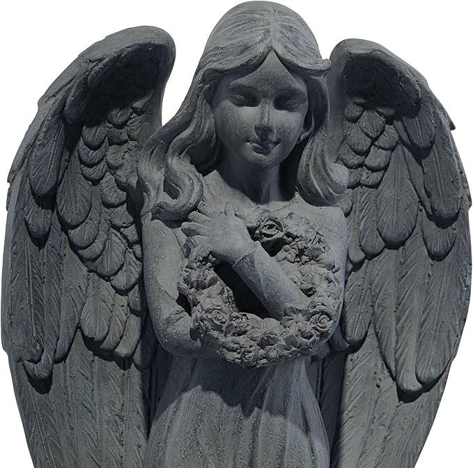 John Timberland Standing Angel Statue Sculpture Catholic Religious English Decor Indoor Outdoor Garden Front Porch Patio Yard Outside Home Balcony House Exterior Faux Greystone Ceramic 25" Tall
