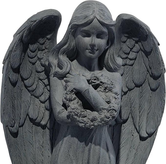 John Timberland Standing Angel Statue Sculpture Catholic Religious English Decor Indoor Outdoor Garden Front Porch Patio Yard Outside Home Balcony House Exterior Faux Greystone Ceramic 25" Tall