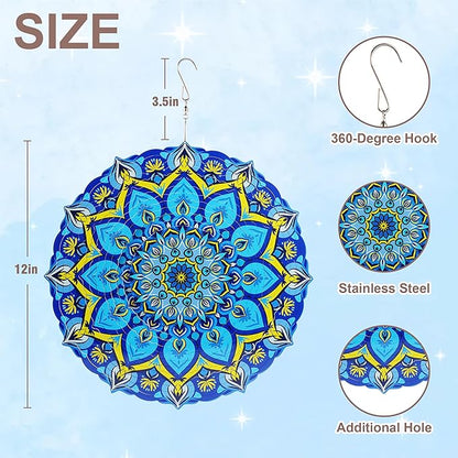 Hanging Wind Spinner 12 Inch, Mandala 3D Stainless Steel Wind Spinner, Garden Yard Patio Decor, Indoor Window Wall Art for Meditation, Mindfulness, Breathwork, Calming Gift