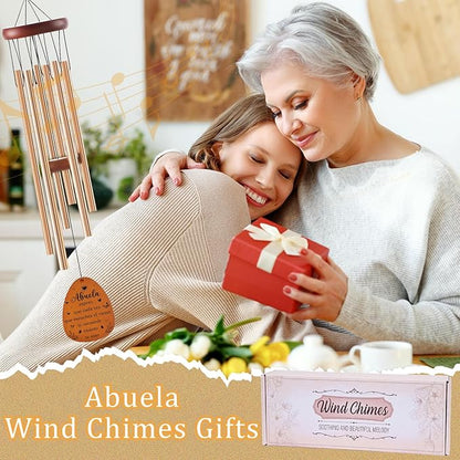 Abuela Gifts for Mother's Day Birthday Christmas Thanksgiving from Grandkids Grandchildren, Abuela Garden Gifts for Spanish Grandma, 26Inch Wind Chimes for Outside with S Hook Greeting Card