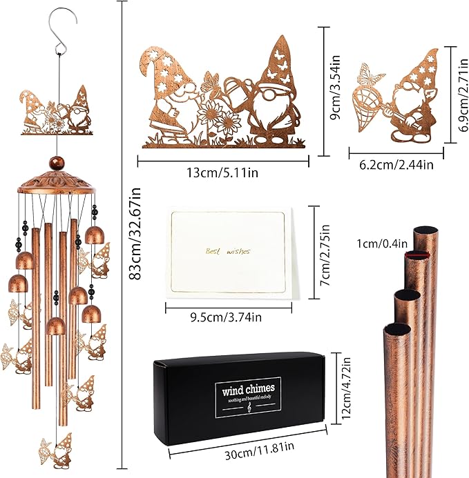Romart Garden Gnomes Wind Chimes for Outside, Gnome Gifts for Women Men Mom Wife Grandma Birthday Memorial Windchimes for Outdoors Indoors, Garden, Patio, Home, Porch, Yard Decorations