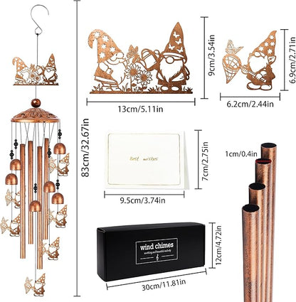 Romart Garden Gnomes Wind Chimes for Outside, Gnome Gifts for Women Men Mom Wife Grandma Birthday Memorial Windchimes for Outdoors Indoors, Garden, Patio, Home, Porch, Yard Decorations