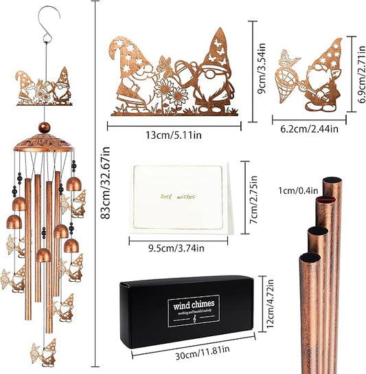 Romart Garden Gnomes Wind Chimes for Outside, Gnome Gifts for Women Men Mom Wife Grandma Birthday Memorial Windchimes for Outdoors Indoors, Garden, Patio, Home, Porch, Yard Decorations