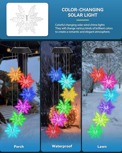 DOUBLEZHE Solar Wind Chimes for Outside, Color Changing Snowflake Wind Chimes, Birthday Gifts for Women Mom Grandma, Waterproof Outdoor LED Decorations Mobile Lights for Garden Patio Yard Party Decor