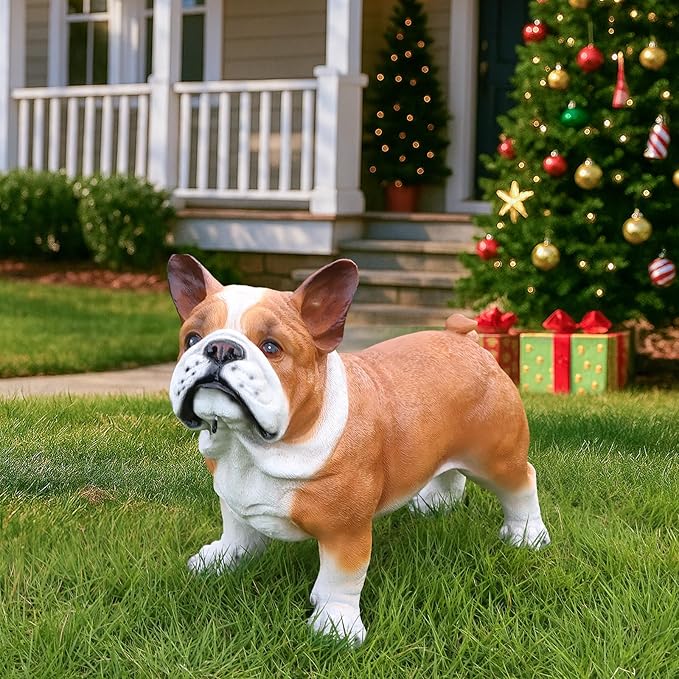 French Bulldog Garden Statue with Solar Lantern & Double-Sided Sign - Realistic Frenchie Outdoor Decor for Patio, Yard, Porch - Waterproof Resin Dog Sculpture - Gift for Frenchie Lovers, Mom, Dad