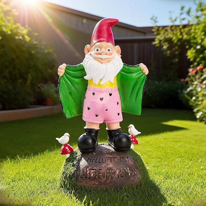 Teaeeno Funny Garden Gnome Statue - Say Hello to My Little Friends Sign, Weather Resistant Outdoor Decor, Patio & Yard Art, Unique Gift for Gardeners & Gnome Enthusiasts
