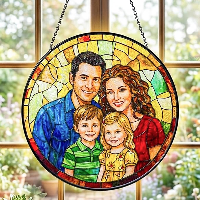 Personalized Grandma Stained Glass Sun Catcher, Custom Photo Window Hanging, Personalized Stained Glass, Gift for Grandma, Grandparents, Christmas, Birthday, Keepsake, Christmas Ornament, P1