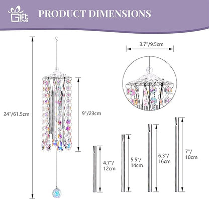 GiftAmaz Crystal Suncatcher Wind Chimes with 4 Tuned Tubes, Hanging Prism Rainbow Maker Chandelier Crystal Pendant Wind Chime Window Hanging Ornament Gift for Women Friends Home Garden Decor Birthday