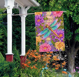 Spring Dragonfly House Flag 28 x 40 Double Sided Outside, Large Floral Flowers Yard Outdoor Flag for Summer Holiday Yard Porch Decor