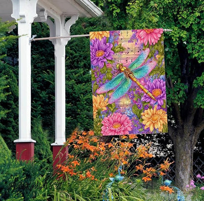 Spring Dragonfly House Flag 28 x 40 Double Sided Outside, Large Floral Flowers Yard Outdoor Flag for Summer Holiday Yard Porch Decor