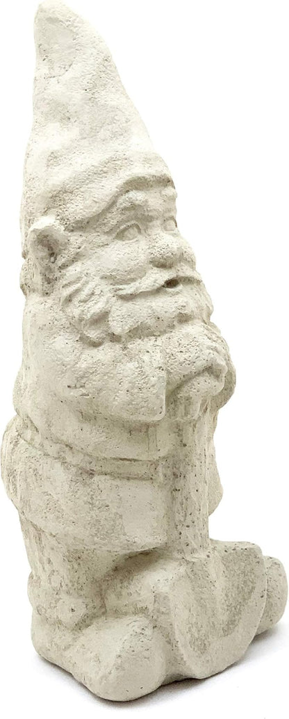 Garden Gnome with Shovel: Solid Durable Stone Statue with Vintage Texture. Sealed for Outdoors. Handcrafted USA. (Classic/White)