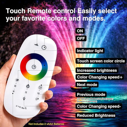 Pond Fountain Aerator Lights, RGB LED Color-Changing Aerator Floating Fountain Light, AC 120V, 100ft Cable with Controller, APP & Remote Control, IP68 Waterproof, Compatible with Most Pond Aerators