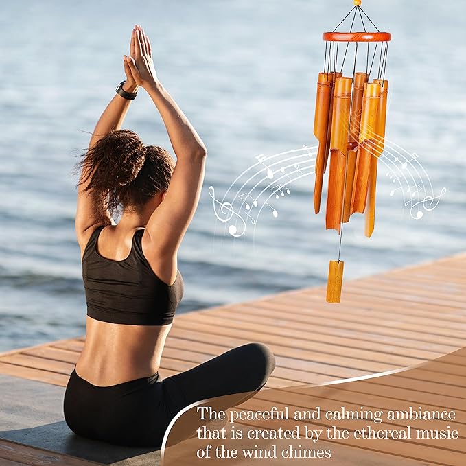 Bamboo Wind Chimes 38" 6 Tube, Handcrafted Wooden Wind Chime Bring a Unique and Soothing Melody, Create a Zen Atmosphere for Outdoor Indoor Decor, for Sympathy, Memorial