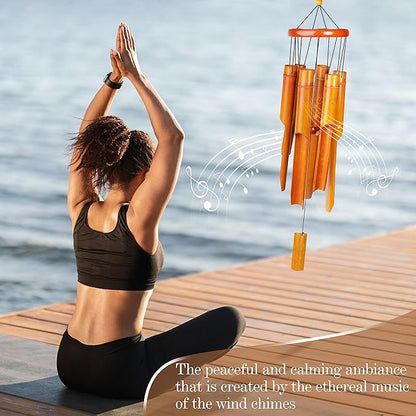 Bamboo Wind Chimes 38" 6 Tube, Handcrafted Wooden Wind Chime Bring a Unique and Soothing Melody, Create a Zen Atmosphere for Outdoor Indoor Decor, for Sympathy, Memorial