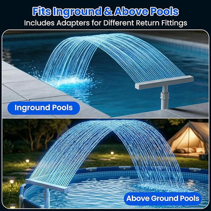 Solar Pool Fountain Waterfall: Pools Fountains for Inground and Above Ground, with 8 Color LED Lights, Newly Refined Streamlined Design, Emote Control Pool Sprayer