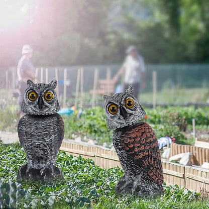 Hausse 3 Pack Bird Scarecrow Fake Owl Decoy Sculpture, Rotating Head Plastic Owl Bird Deterrents, 10.6 Inch Height Nature Enemy Horned Pest Repellent for Outdoor Garden Yard