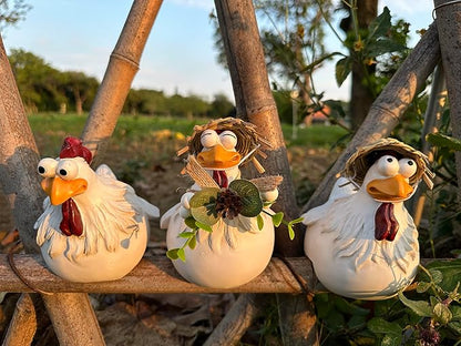 Funny Farm Chickens Statues,Chicken Fence Decoration,Resin Cute Chickens Decor,Outdoor Real Animal Statue,Chicken Sculpture,Perfect for Home Garden Stairs,Farm,Patio,Backyard
