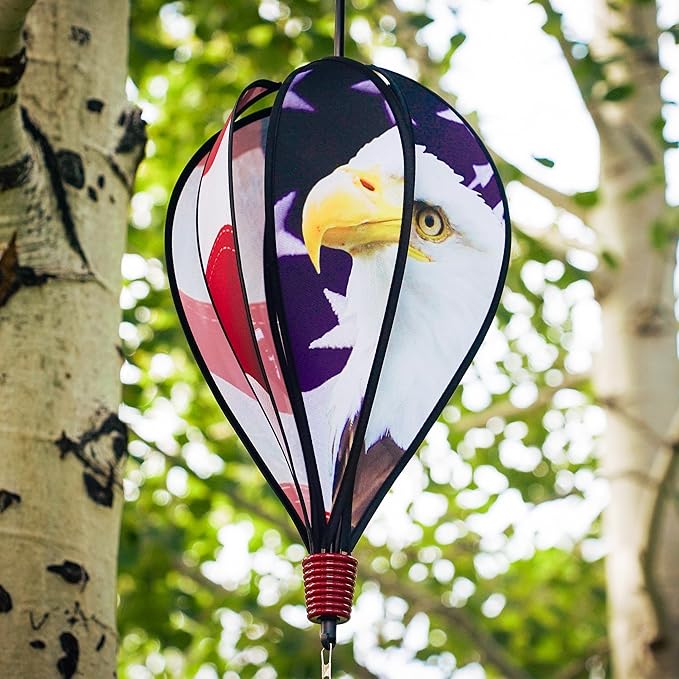 In the Breeze 0979 American Flag and Eagle Hot Air Balloon Spinner-Outdoor Hanging Decoration, Multi-Colored