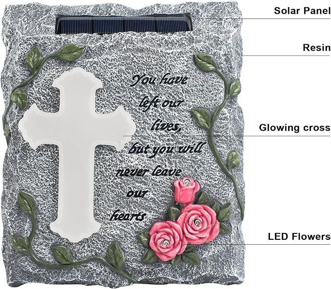 MXwcy Cross Solar Lights Outdoor Garden Memorial Stepping Stone, IP65 Waterproof is Used for Walls or Lawns, A Touching Memorial Gift & Condolence Gifts Grave Decorations for Cemetery