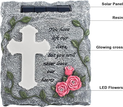 MXwcy Cross Solar Lights Outdoor Garden Memorial Stepping Stone, IP65 Waterproof is Used for Walls or Lawns, A Touching Memorial Gift & Condolence Gifts Grave Decorations for Cemetery
