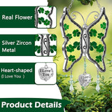 KY&BOSAM Shamrock Butterfly Suncatcher I Love You Irish Stained Glass for Windows Hangings Ornament for Wind Chiem Real Flower Wings Gift fo Women St Patrick's Day Mothers Day Valentine's Home Decor