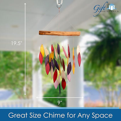 Blue Handworks Fiesta Waterfall Glass and Driftwood Chime, Sandblasted Glass and Found Wood Handcrafted Wind Chime